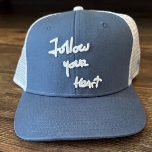 Blue and White Embroidered Trucker Hat